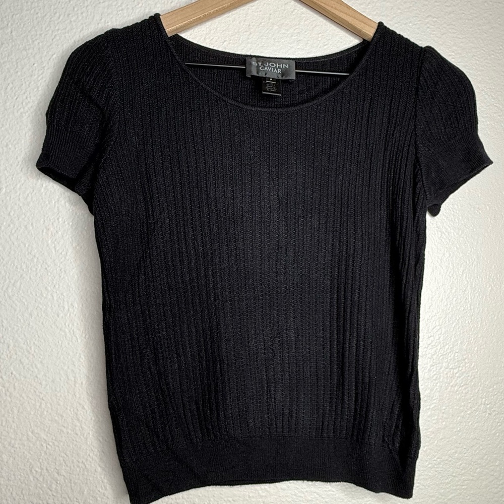 St. John Caviar Short Sleeve Crewneck Sweater, size XS